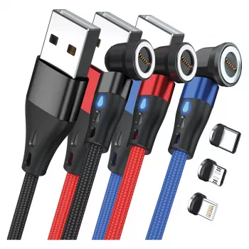 USB-kaapeli RealPower MagneticCharge3 1m USB A musta sininen punainen