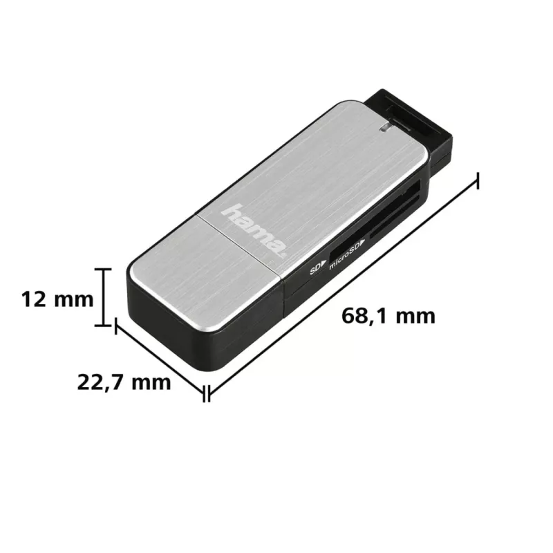 Hama 123900 USB 3.0 -muistikortinlukija SD/microSD, alumiini, musta/hopea