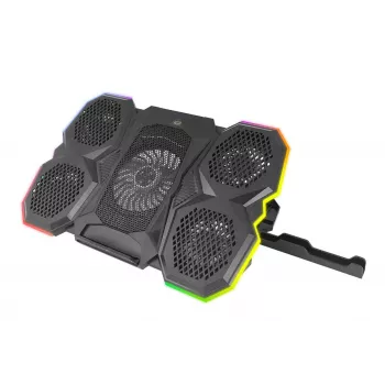 Kannettavan tietokoneen jäähdytysalusta ESPERANZA EGC107 – 3 tuuletinta 1200–2600 kierr./min, 390×255×38 mm, USB PD, RGB, 5 korkeusasentoa, musta