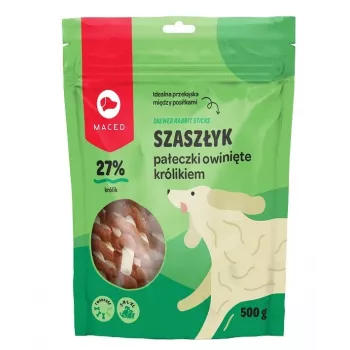 MACED kaninlihalla päällystetyt raakanahkatangot - koiran pureskeluherkku - 500 g