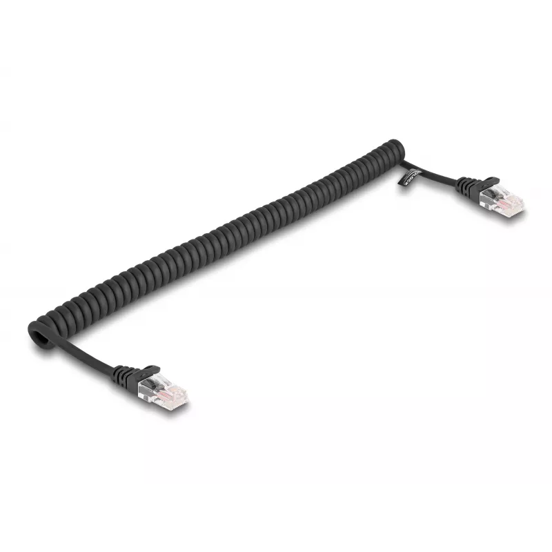 Verkkokaapeli DeLOCK RJ45 spiraalikaapeli pistoke - pistoke Cat.5e 1 m musta