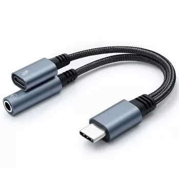 Adapteri 2in1 USB-C USB-C:hen ja 3,5 mm liitäntään PD 15W