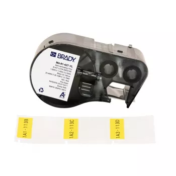 Brady, M4-91-427-YL, itselaminoituva vinyyli, keltainen/läpinäkyvä, 25.40 x 12.70(38.10) mm, pysyvä, kaapelin halkaisijalle 4,00 - 8,10 mm (180 kpl) (170746)