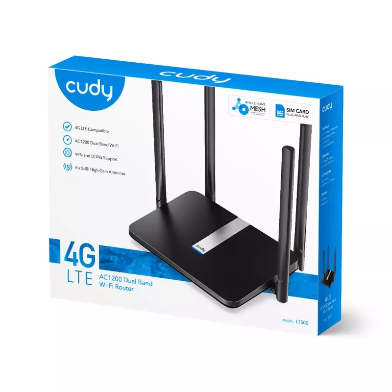 Cudy LT500 WLAN-reititin Fast Ethernet dual-band (2,4 GHz / 5 GHz) 4G musta