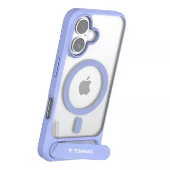 Suojakotelo Torras Pstand Series iPhone 16:lle — sininen, ohut istuvuus integroidulla jalustalla