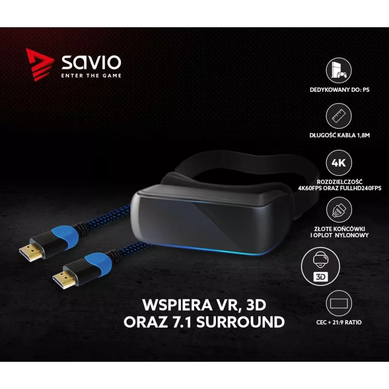 Savio GCL-02 HDMI-kaapeli 1,8 m HDMI Type-A (Standard) musta, sininen