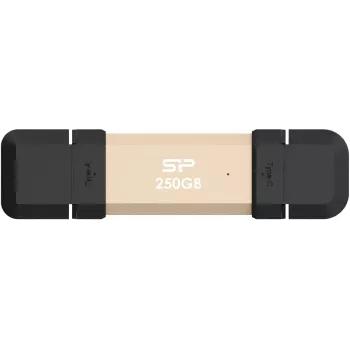USB-muistitikku Silicon Power DS72 250 GB, USB 3.2 Gen 2 Type-A / Type-C, alumiini/kumikansi, kulta