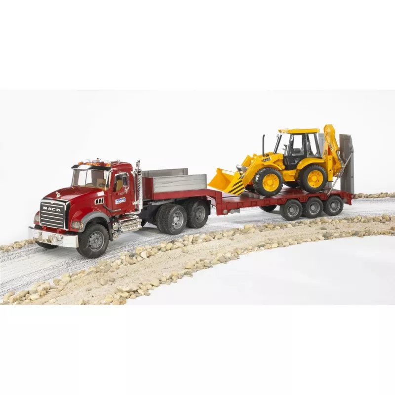 Lelu-puoliperävaunu JCB 4CX -varusteilla, BRUDER, malli BR-02813, ABS-rakenne, monivärinen