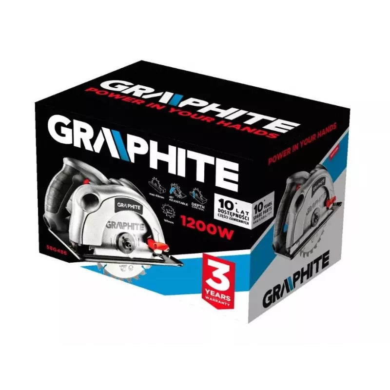 Käsipyörösaha 1200W Graphite pyörösahanterä 185 mm