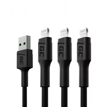 3 kpl kaapelisarja Green Cell GC Ray Lightning 200 cm valkoisella LED-valaistuksella, pikalataus Apple 2.4A