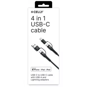 Celly 4-IN-1-kaapeli A+C–C+LIGHT 2M BK