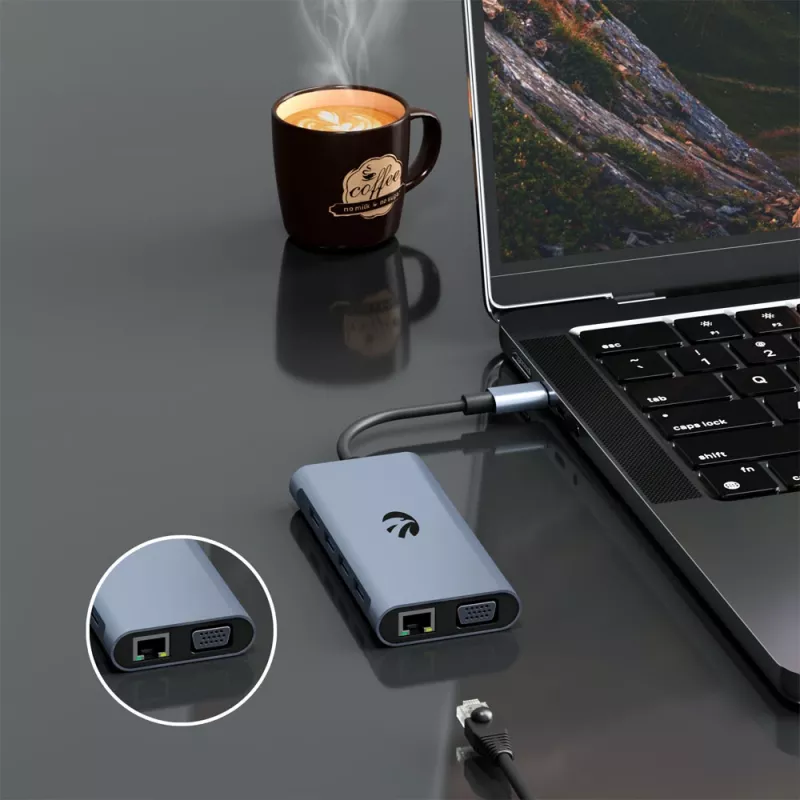 USB-C 11-in-1 -sovitin Hawk HW-HUB1101 — moniporttikeskitin 11 liitännällä