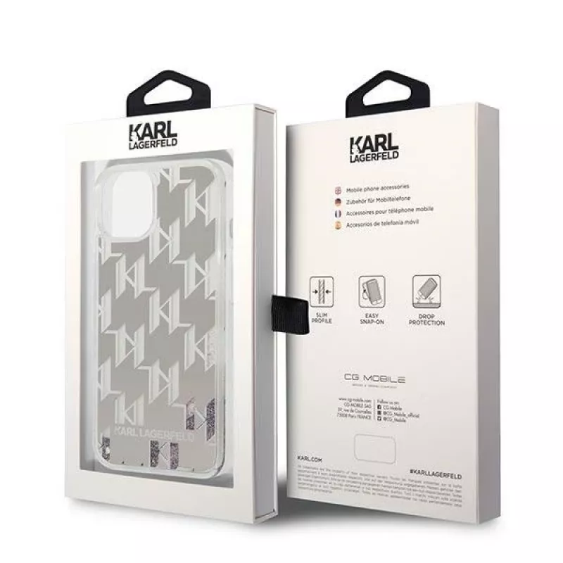 Karl Lagerfeld KLHCP14MLMNMS iPhone 14 Plus 6.7 kova kotelo hopea / hopea Liquid Glitter Monogram