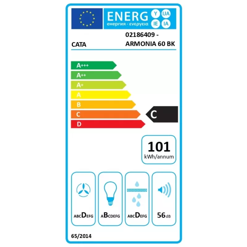 CATA Armonia 60 BK liesikupu, 645 m³/h, leveys 79,8 cm, energialuokka C, LED, musta