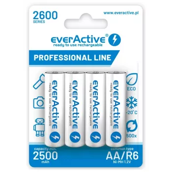 Uudelleenladattavat paristot R6 AA 2600mAh EverActive Professional pakkauksessa 1x blisteri