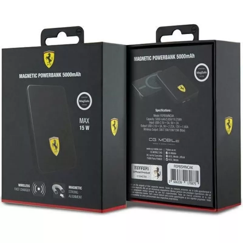 Ferrari virtapankki FEPB5MNCAK 15W 5000mAh musta/musta Metal Logo MagSafe