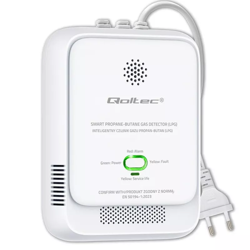 Kaasuvuotoanturi QOLTEC 52652 — propaani/butaani (LPG) ilmaisin, 85 dB hälytys, LED-näyttö