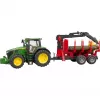 BRUDER John Deere 7R 350 metsäperävaunulla ja 4 puunrungolla