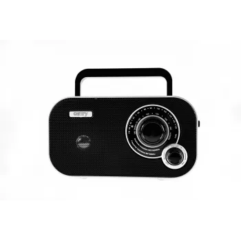 Kannettava radio Camry CR 1140b — AM/MF, harmaa, verkko- tai paristokäyttö, kompakti 280×65×113 mm