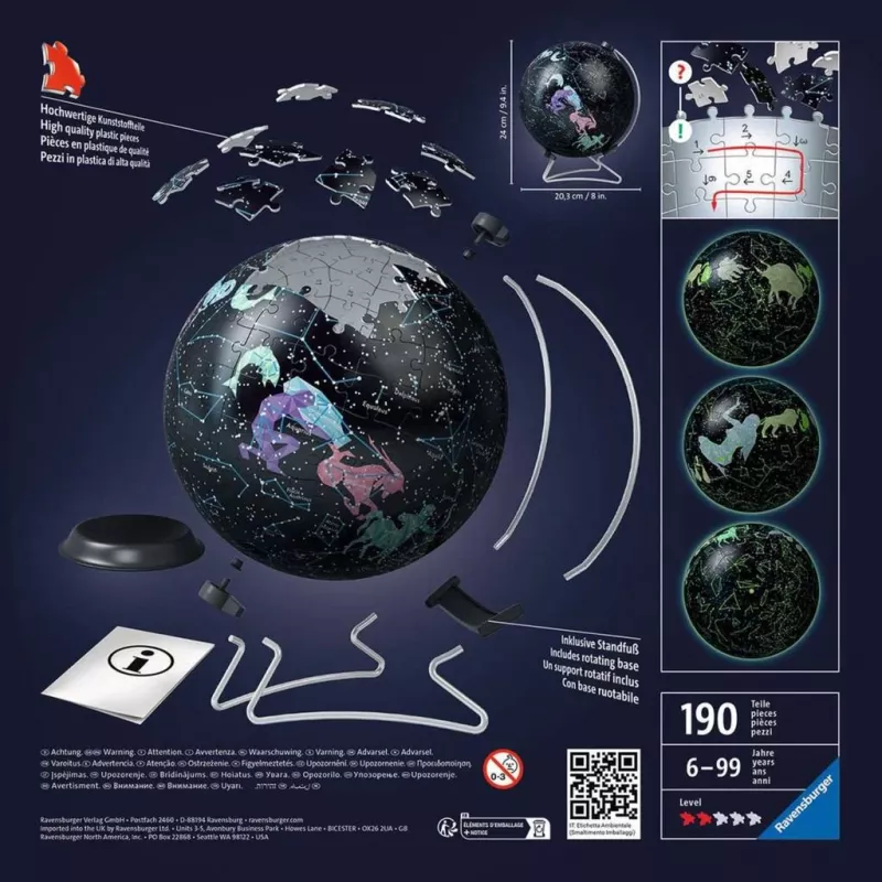 3D-palapeli pallo Star Globe hehkuu pimeässä