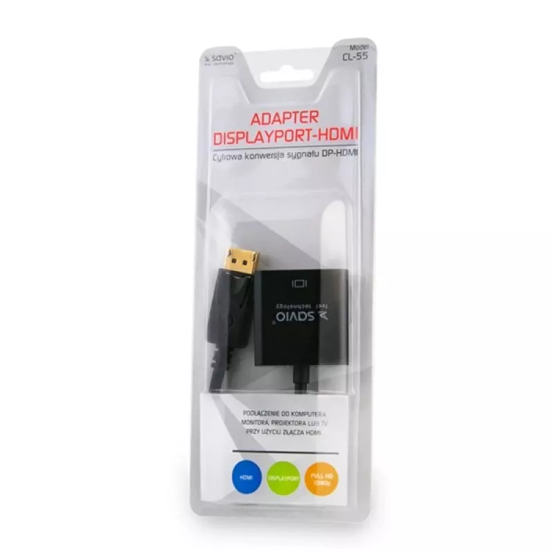 Savio CL-55 videokaapelisovitin 0,2 m DisplayPort HDMI Type A (Standard) musta
