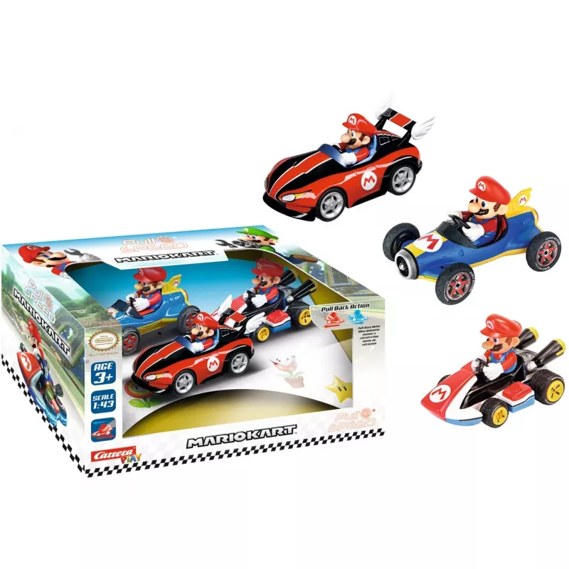 Ajoneuvosetti Mario Kart 3 kpl:n pakkaus Pull&Speed