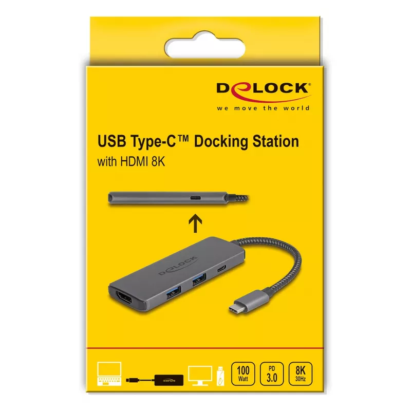 DeLOCK USB Type-C telakointiasema 8K HDMI USB PD 3.0 100 W