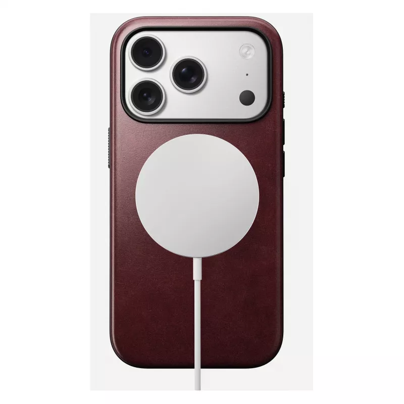Nomad Modern Leather Case -puhelinkotelo iPhone 17 Pro, nahka + TPU + PC, sopii 16 cm (6,3 inch) näytölle, Bordeaux