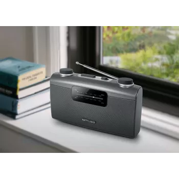 Kannettava radio Muse M-058 R — AM/FM, kiertosäätimellä äänenvoimakkuuden säätö, paristo- tai verkkovirta (230V, 50Hz), musta/harmaa