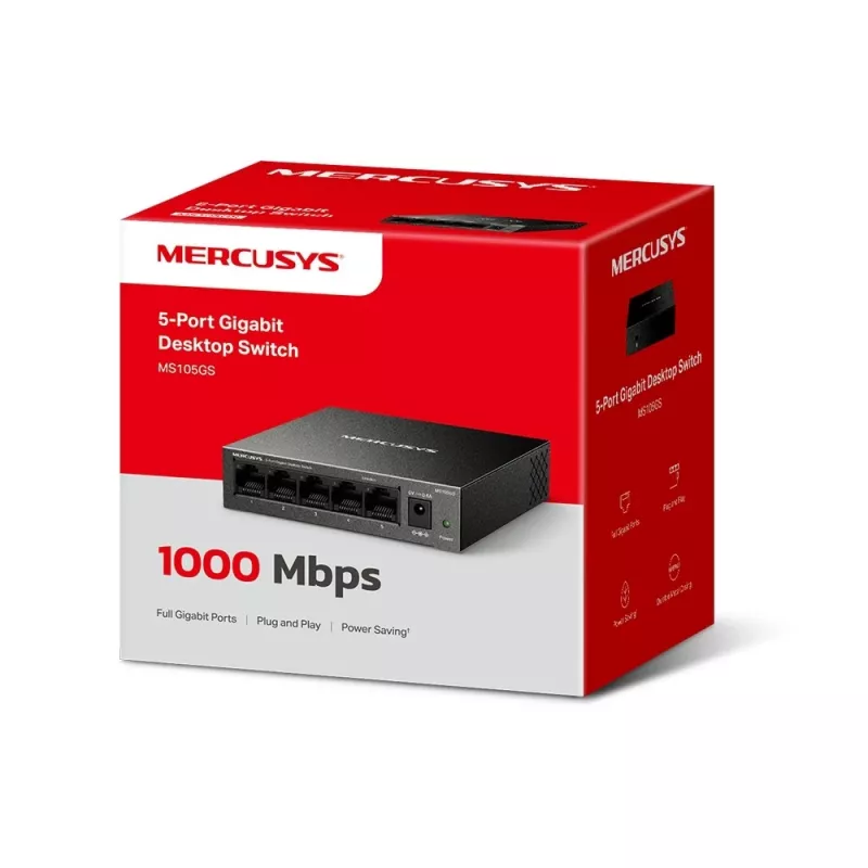 Mercusys MS105GS - pöytäkytkin, 5 Gigabit-porttia, musta