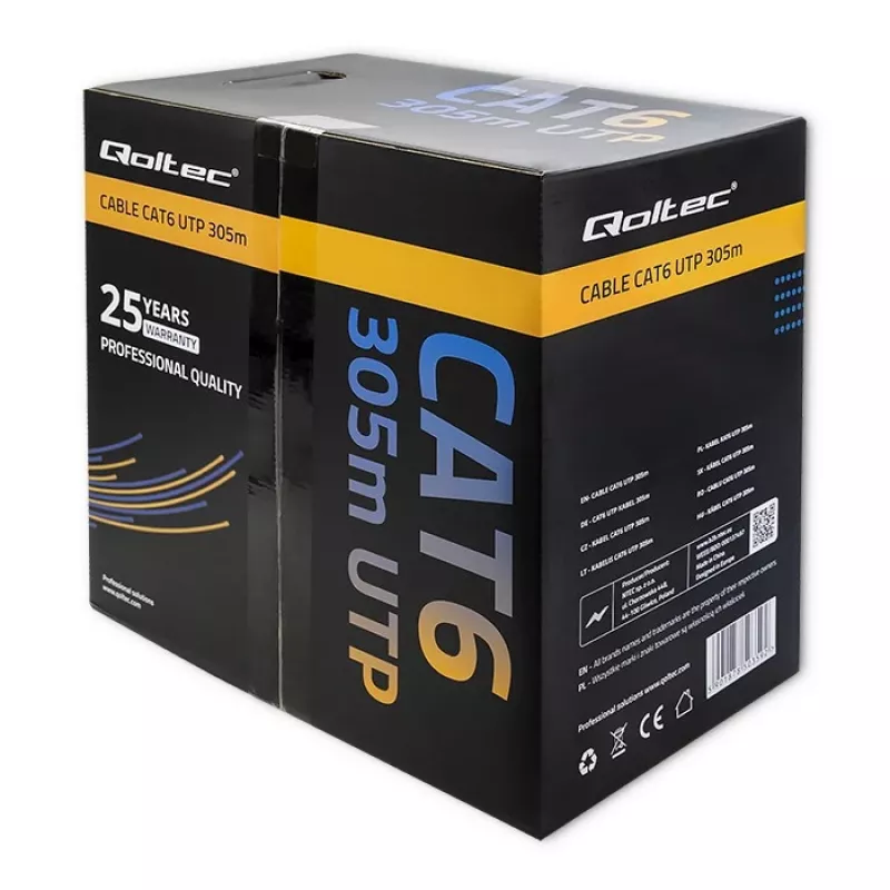 Qoltec 50359 Cat.6 UTP -kaapeli, 305 m, harmaa, PVC