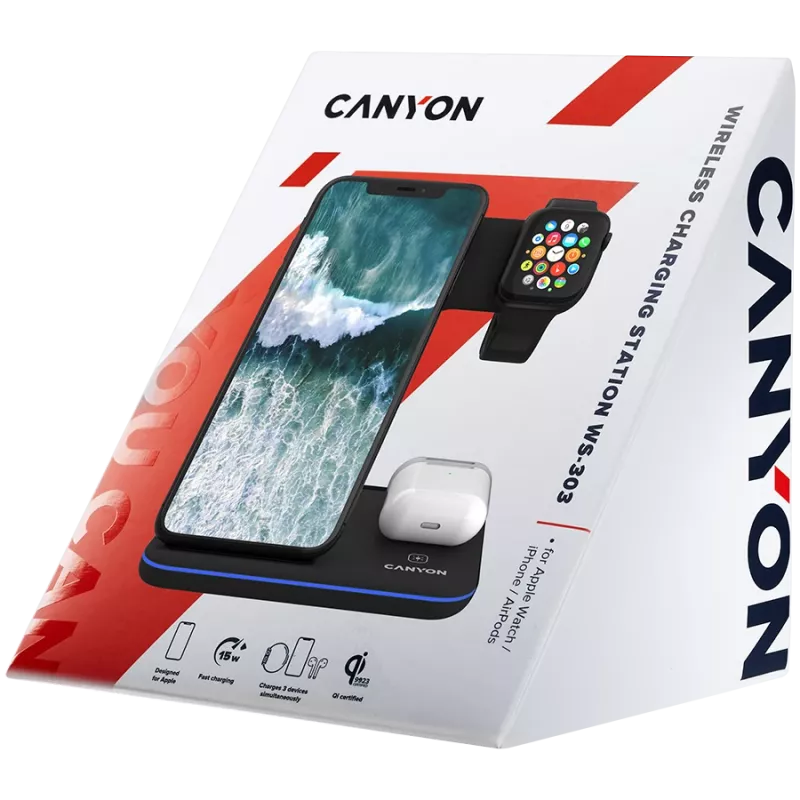 Canyon langaton laturi Dock 3in1 QI Apple 15W musta vähittäismyynti