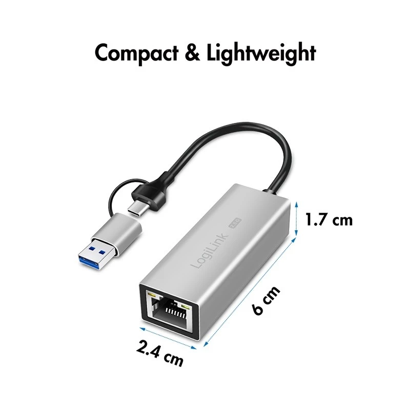 USB-A/-C - 2,5G Ethernet-sovitin, harmaa
