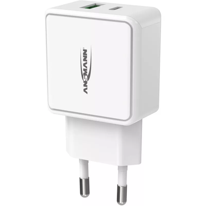 ANSMANN HC218PD - verkkolaite - 18 W - 3000 mA - PD, QC 3.0 - 2 lähtöporttia (USB, USB-C) - valkoinen (1001-0111)