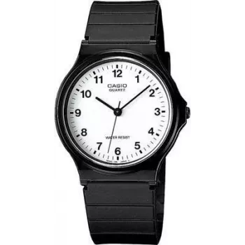 Analoginen kello CASIO MQ-24-7BLLGF — kvartsikoneisto, musta resin-kotelo ja -ranneke, vedenkestävä