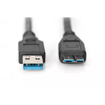 ASSMANN SuperSpeed USB 3.0 -kaapeli, USB-A-pistoke Micro-USB-B-pistokkeeseen, Cu AWG 28, 2-kertainen suojaus, pituus 1,0 m (AK-300116-010-S)