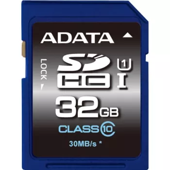 ADATA Premier SDHC UHS-I U1 Class10 32GB, 32 GB, SDHC, Class 10, 30 MB/s, 10 MB/s, musta, sininen