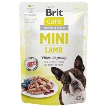 Märkäruokapasteija Brit Mini Lamb 85 g — märkäruoka, jossa lammas ainoana proteiininlähteenä pienille aikuisille koirille, viljaton, 85 g:n pussi