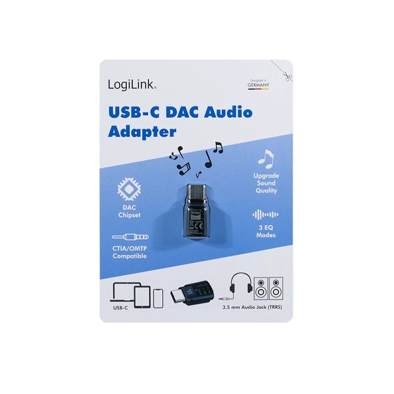 LogiLink USB-C DAC -äänisovitin. USB-C/M - 3.5 Mm/F. musta