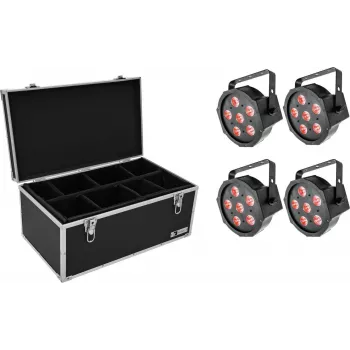 LED-spot-valaisinsarja EUROLITE SLS-6 TCL 4x laukulla TDV-1, 4-osainen sarja, RGBW-wash-valot
