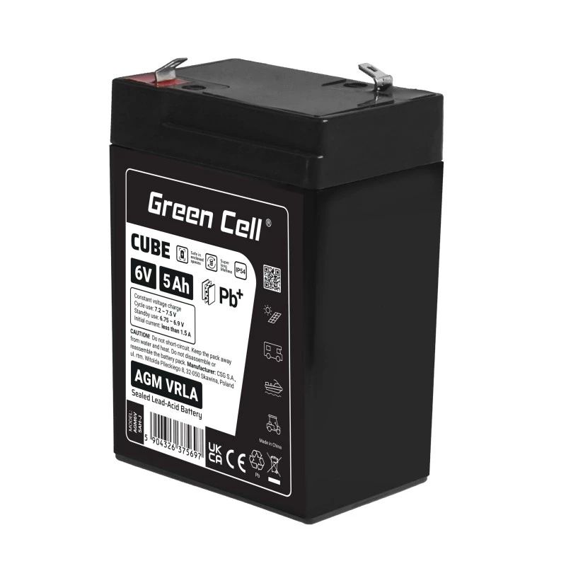 UPS-akku sinetöity lyijyakku Green Cell AGM6V5AH-J 6 V 5 Ah