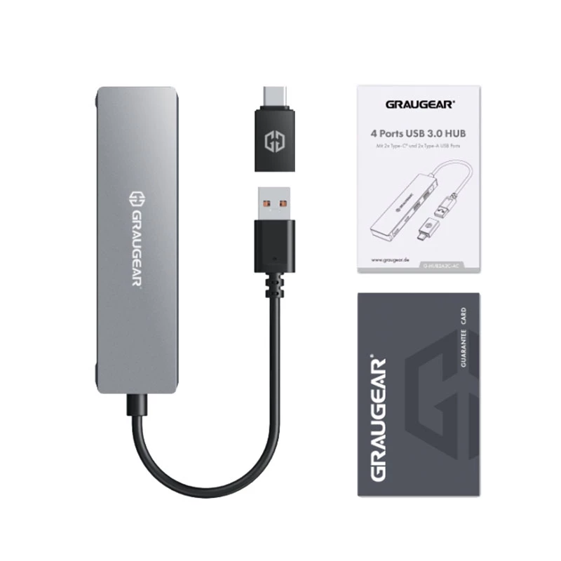 GRAUGEAR G-HUB2A2C-AC USB-keskitin USB 3.2 Gen 1 (3.1 Gen 1) Type-A + Type-C 5000 Mbit/s hopea