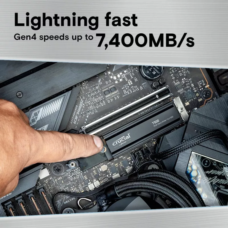 SSD-asema Crucial T500 1TB M.2 NVMe 2280 PCIe 4.0 jäähdytyssiilillä