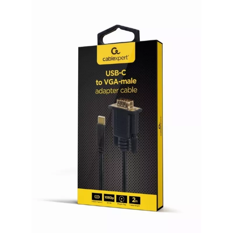Gembird A-CM-VGAM-01 USB-C - VGA-urossovitinkaapeli, 1920x1080 60 Hz, 2 m, musta