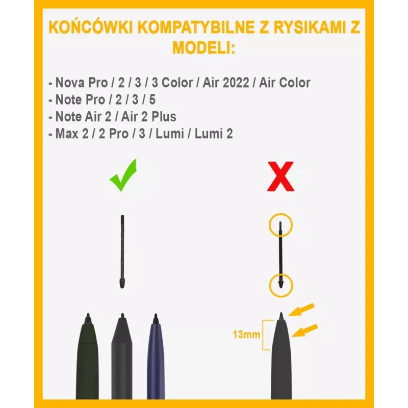 Stylus-kärjet Onyx E-lukija Note 3 — varakärjet, musta, 5 kpl