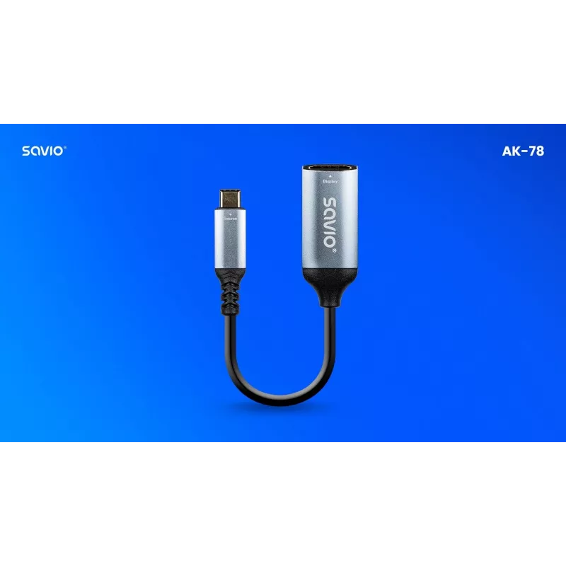 Savio sovitin USB-C (M) HDMI (f), 4K, 60Hz, alumiini, AK-78