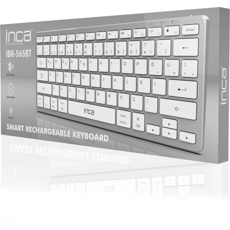 INCA näppäimistö IBK-565BT BT 5.0, Smart, akku 150Std, 8-10m hopea
