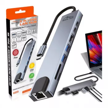 MEDIA-TECH USB-KESKITIN 8 IN 1 GIGA LAN HUB MT5046