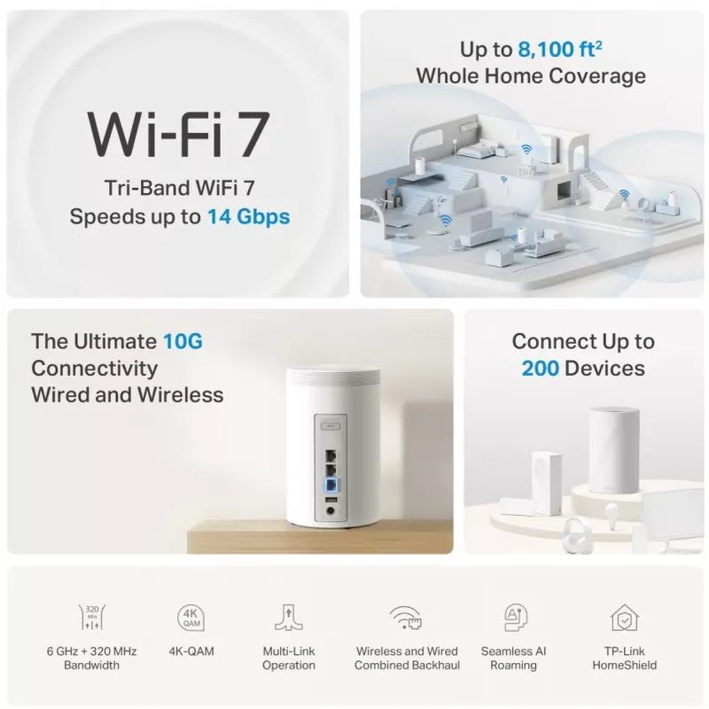 TP-LINK Deco BE68 (3 kpl:n pakkaus) Wi-Fi 7 Mesh-järjestelmä