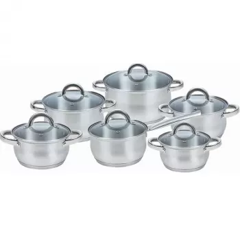 Maestro MR-2120-12 -kattilasarja — 12-osainen ruostumaton teräs -kokoelma tarttumattomalla pinnoitteella, induktiokelpoinen, sisältää 6 kattilaa (16–24 cm) ja lasikannet
